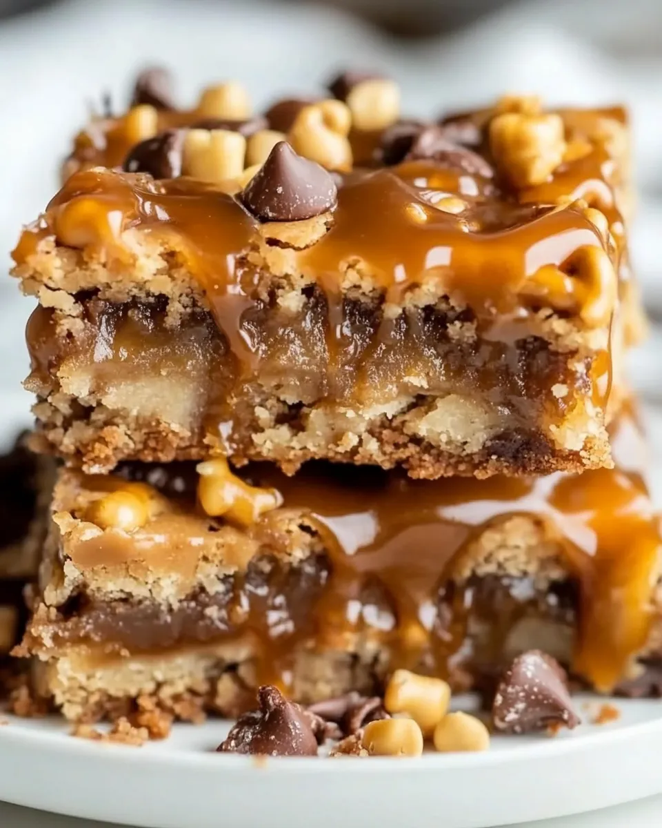 Classic Salted Caramel Pretzel Blondies food shot