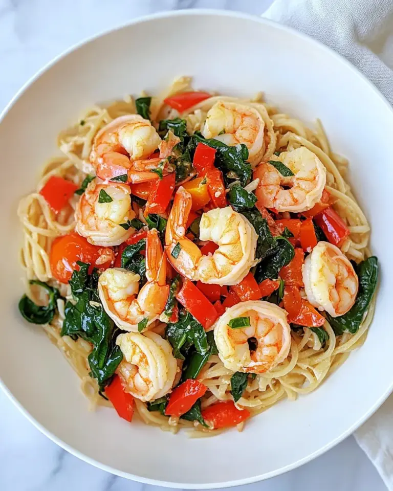 Homemade Shrimp Scampi with Peppers and Spinach photo