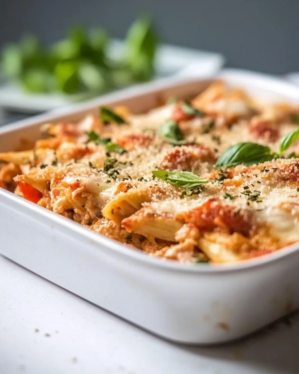 Delicious Skinny Chicken Parmesan Casserole plate image