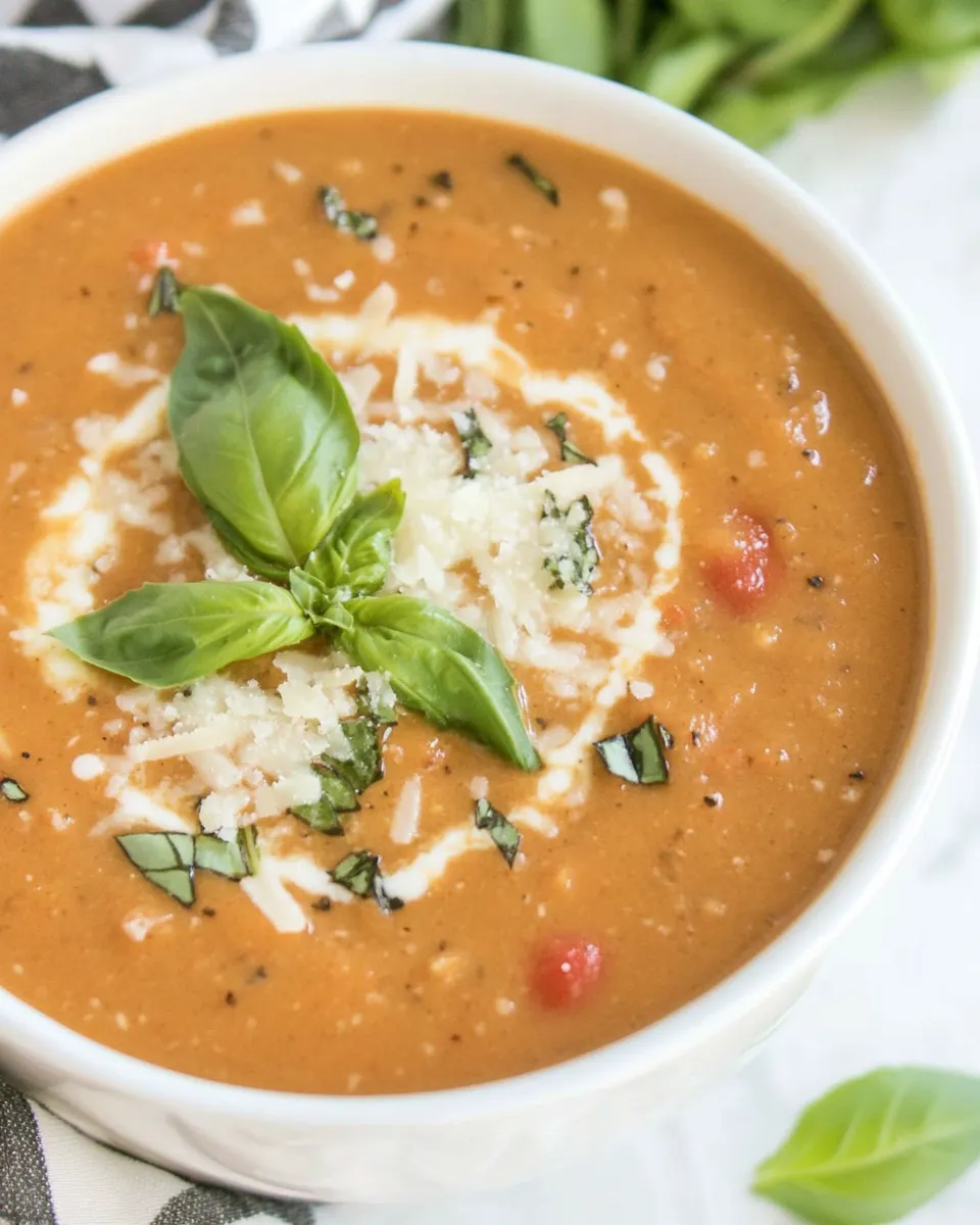 Easy Slow Cooker Tomato Basil Parmesan Soup recipe photo