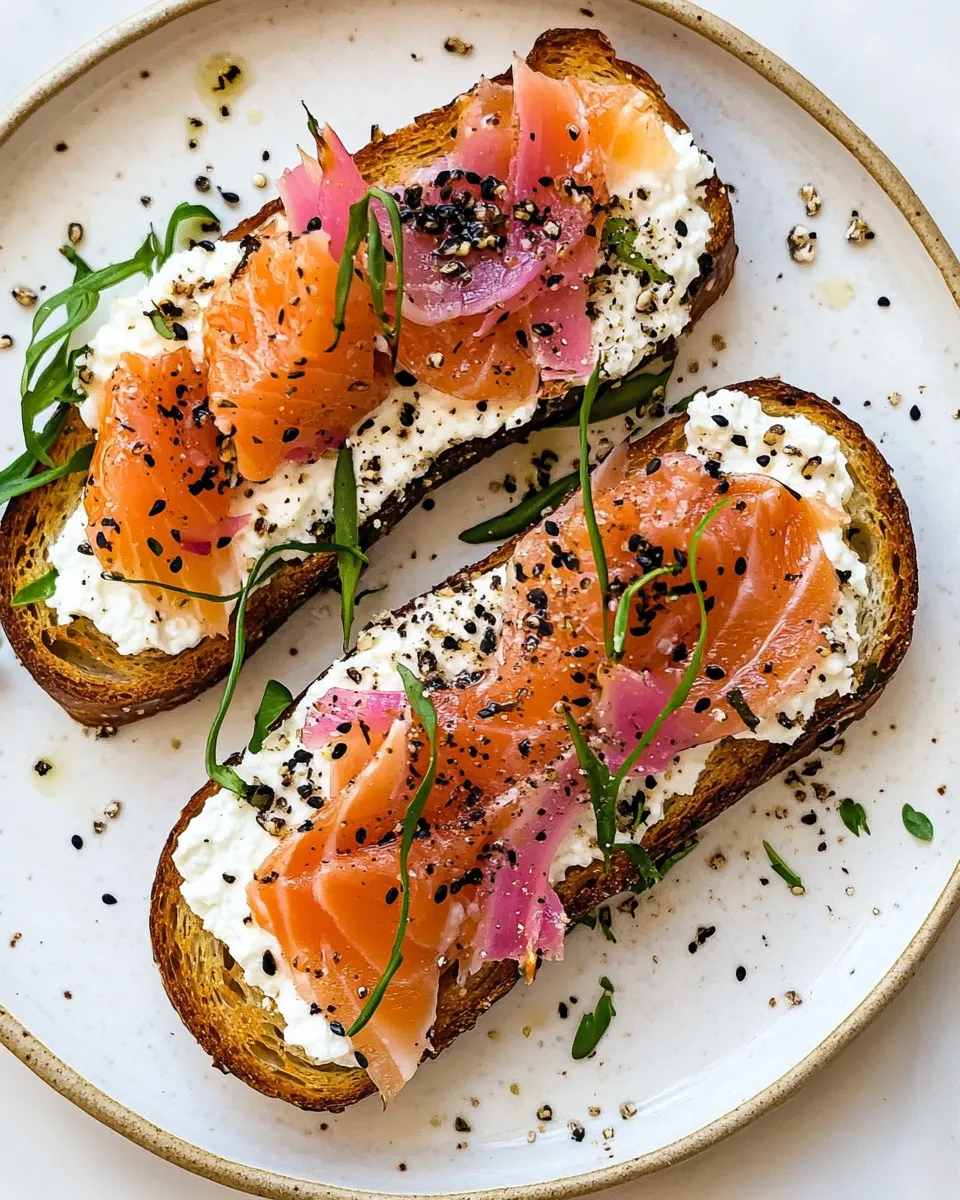 Classic Smoked Salmon Cottage Cheese Toast. dish photo