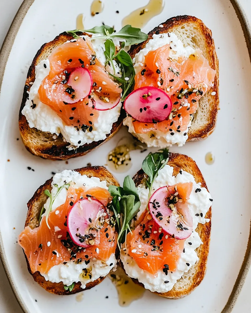 Easy Smoked Salmon Cottage Cheese Toast. food shot