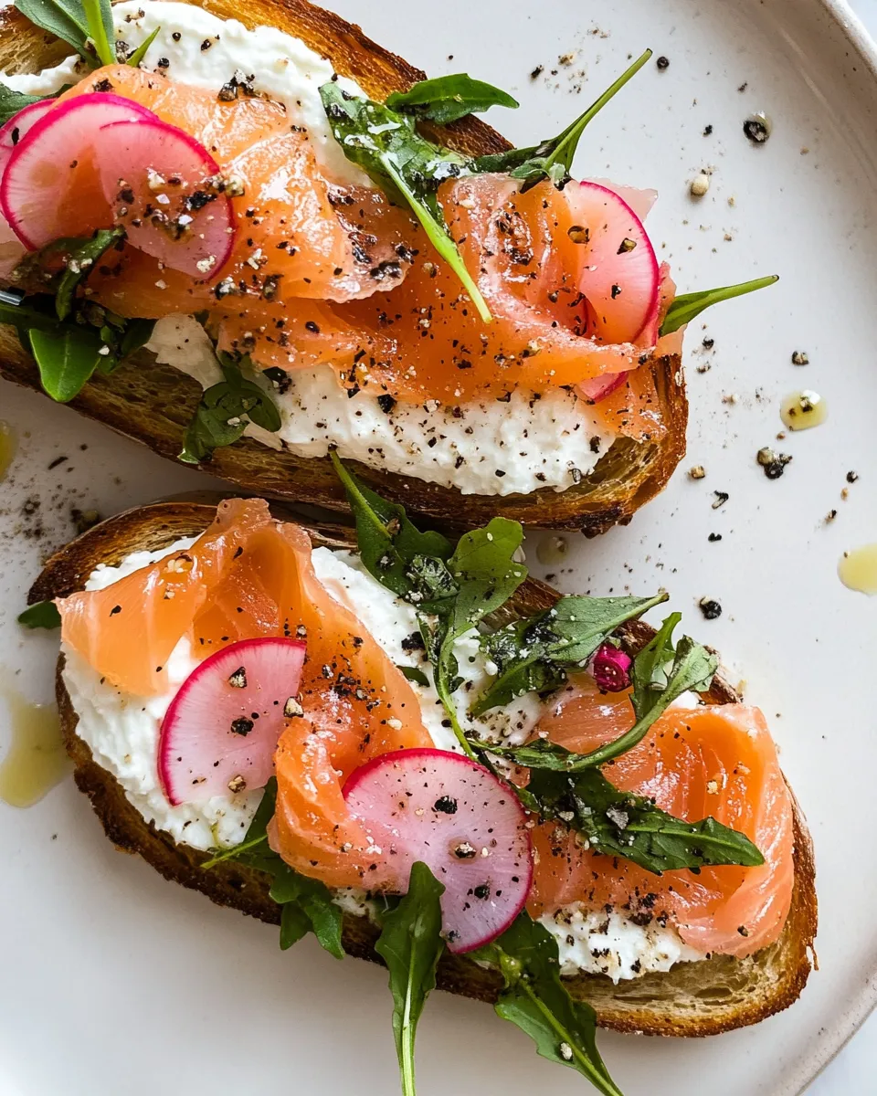 Delicious Smoked Salmon Cottage Cheese Toast. plate image