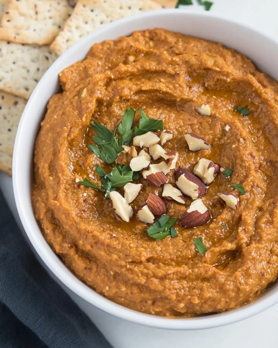Homemade Smoky Roasted Eggplant Red Pepper Dip with Walnuts recipe photo