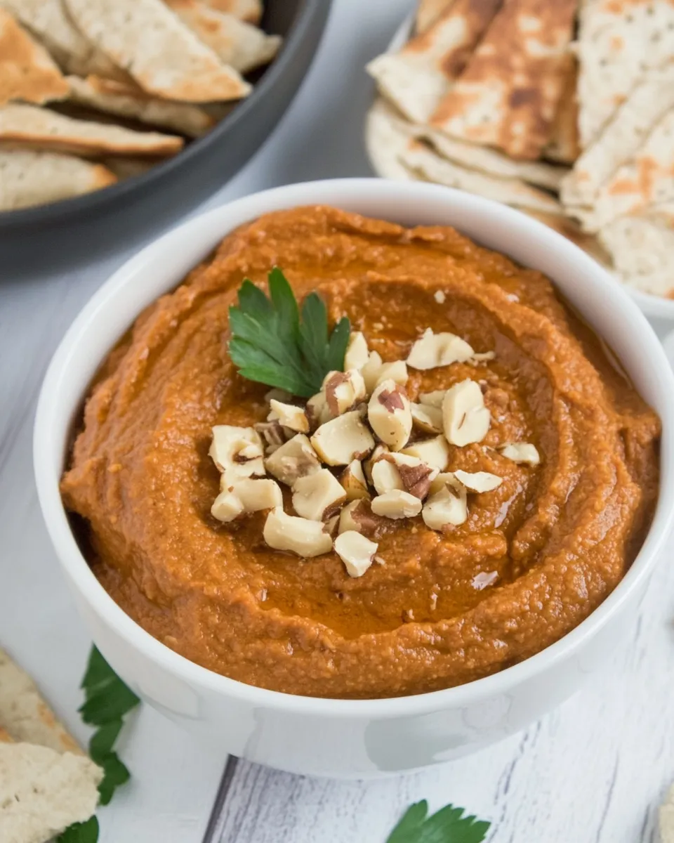 Classic Smoky Roasted Eggplant Red Pepper Dip with Walnuts dish photo