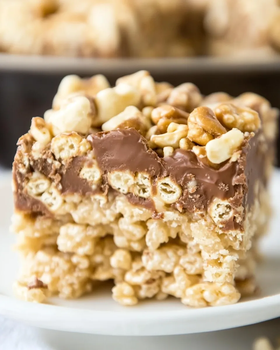 Homemade Snickers Rice Krispies Treats recipe photo