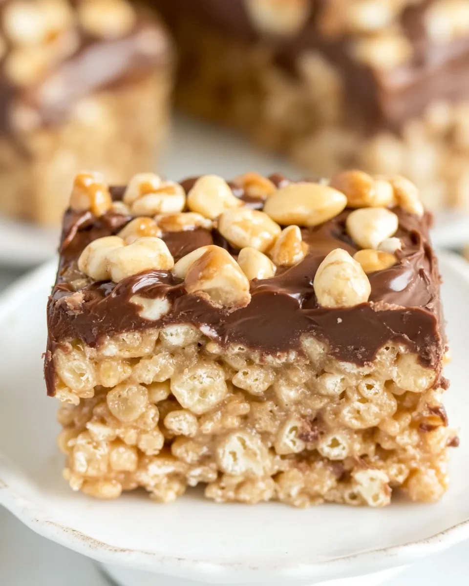 Easy Snickers Rice Krispies Treats food shot