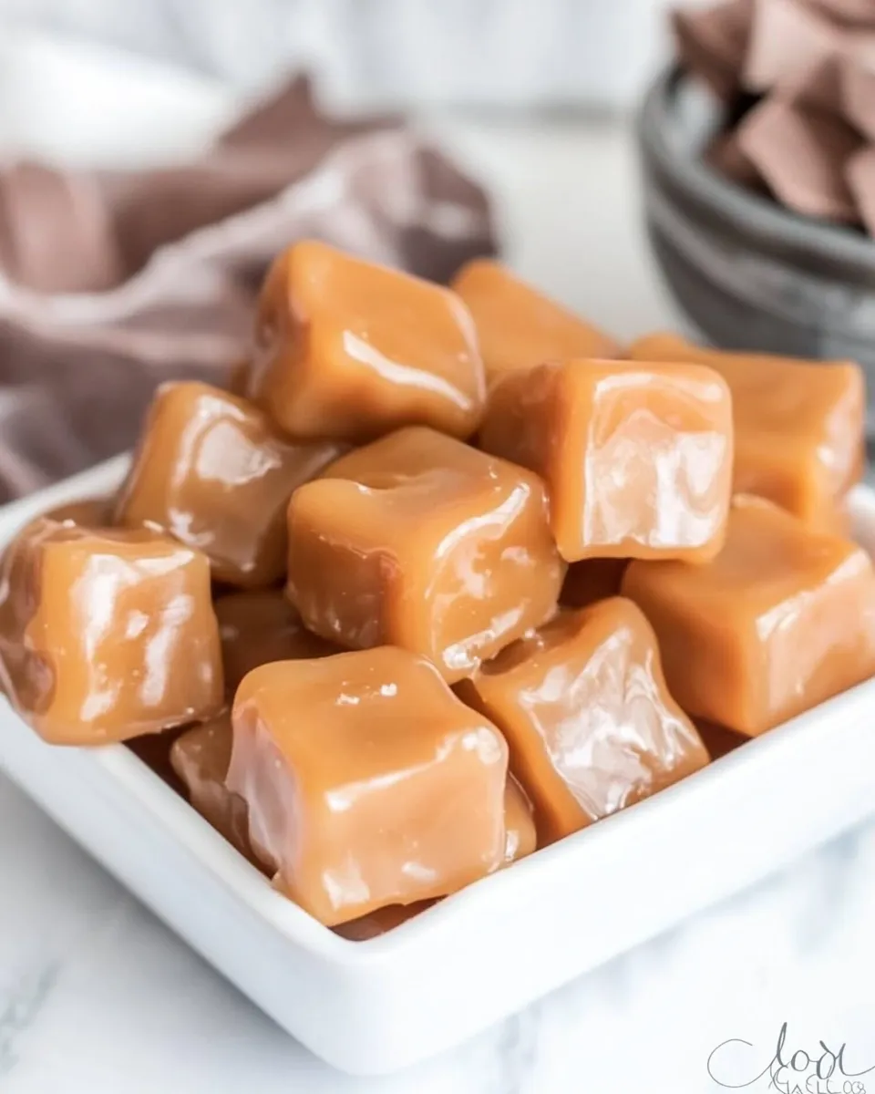 Delicious Soft Chewy Cream Caramels food shot