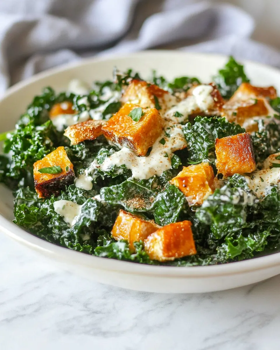 Homemade Spicy Kale Caesar Salad with Roasted Garlic photo