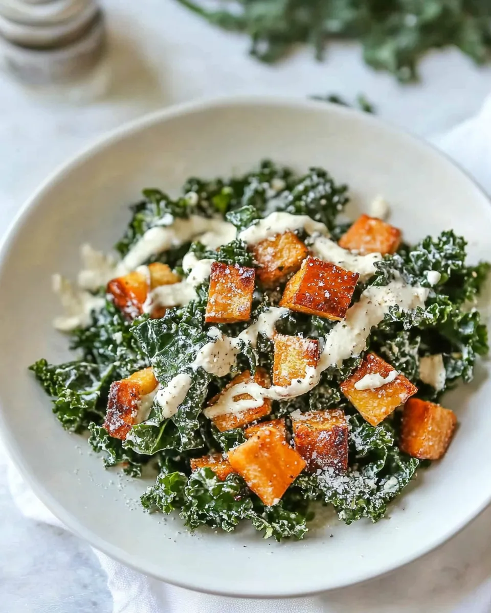 Easy Spicy Kale Caesar Salad with Roasted Garlic recipe image