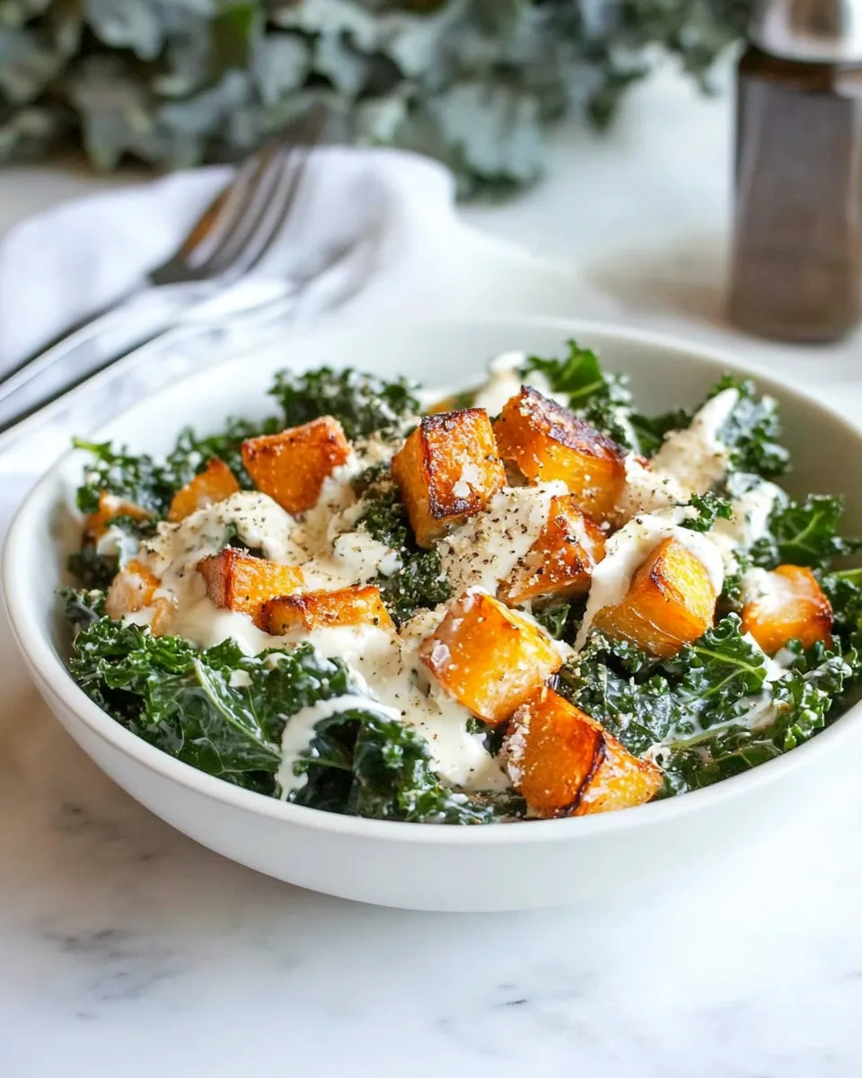 Delicious Spicy Kale Caesar Salad with Roasted Garlic dish photo