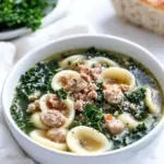 Savory Spicy Sausage, Kale and Whole Wheat Orecchiette Soup. photo