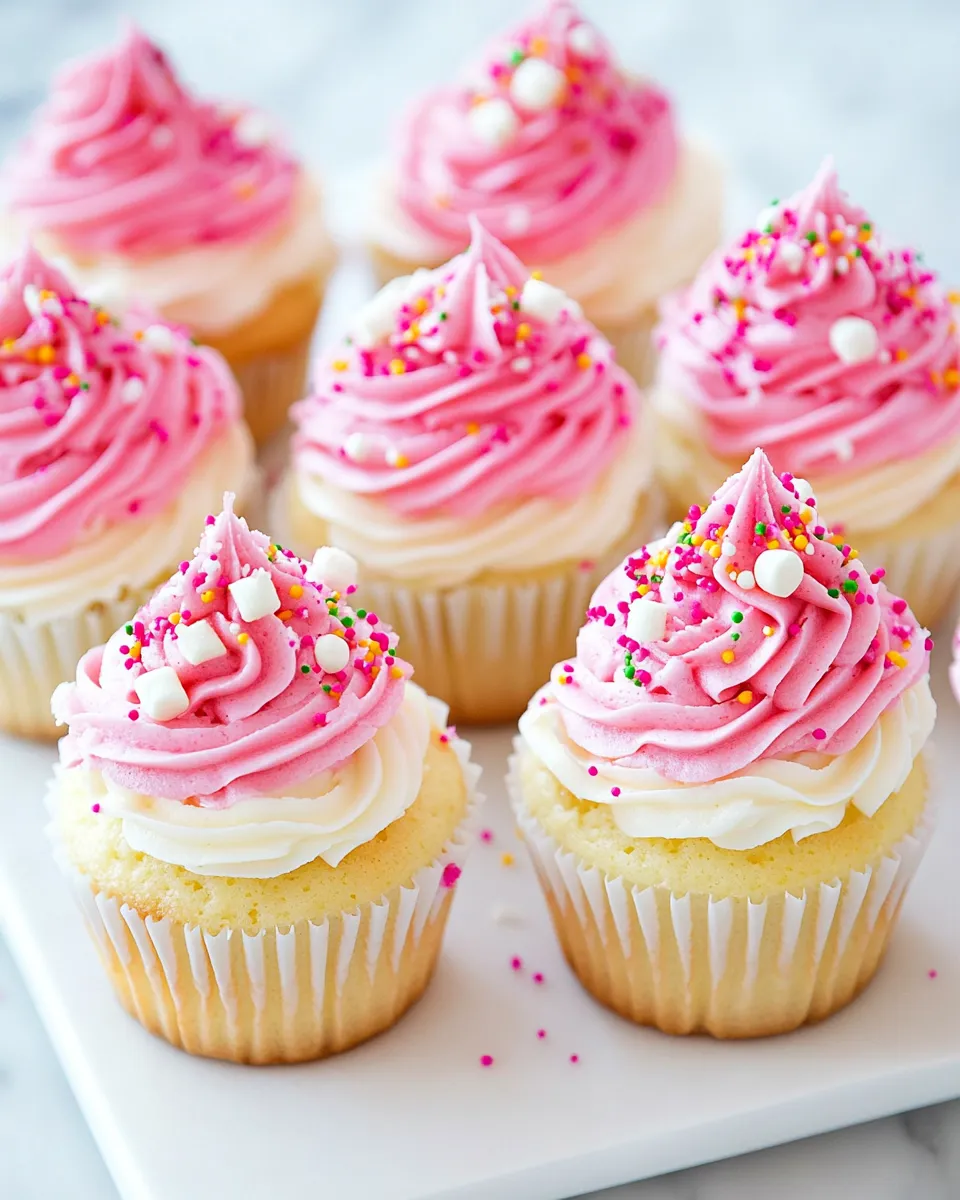 Easy Sprinkle-Filled Cupcakes with Marshmallow Buttercream food shot