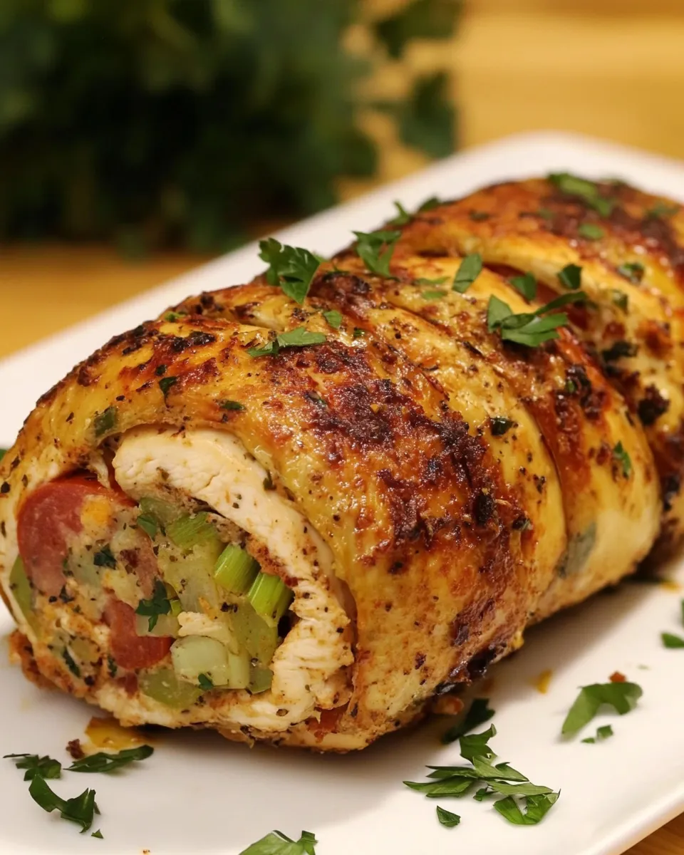 Homemade Stuffed Chicken Roll with Leek, Tomato and Cheese recipe photo