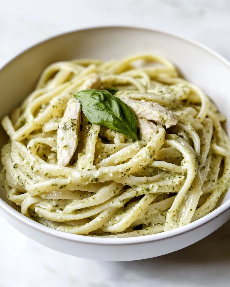 Delicious Super Easy Chicken Pesto Pasta food shot