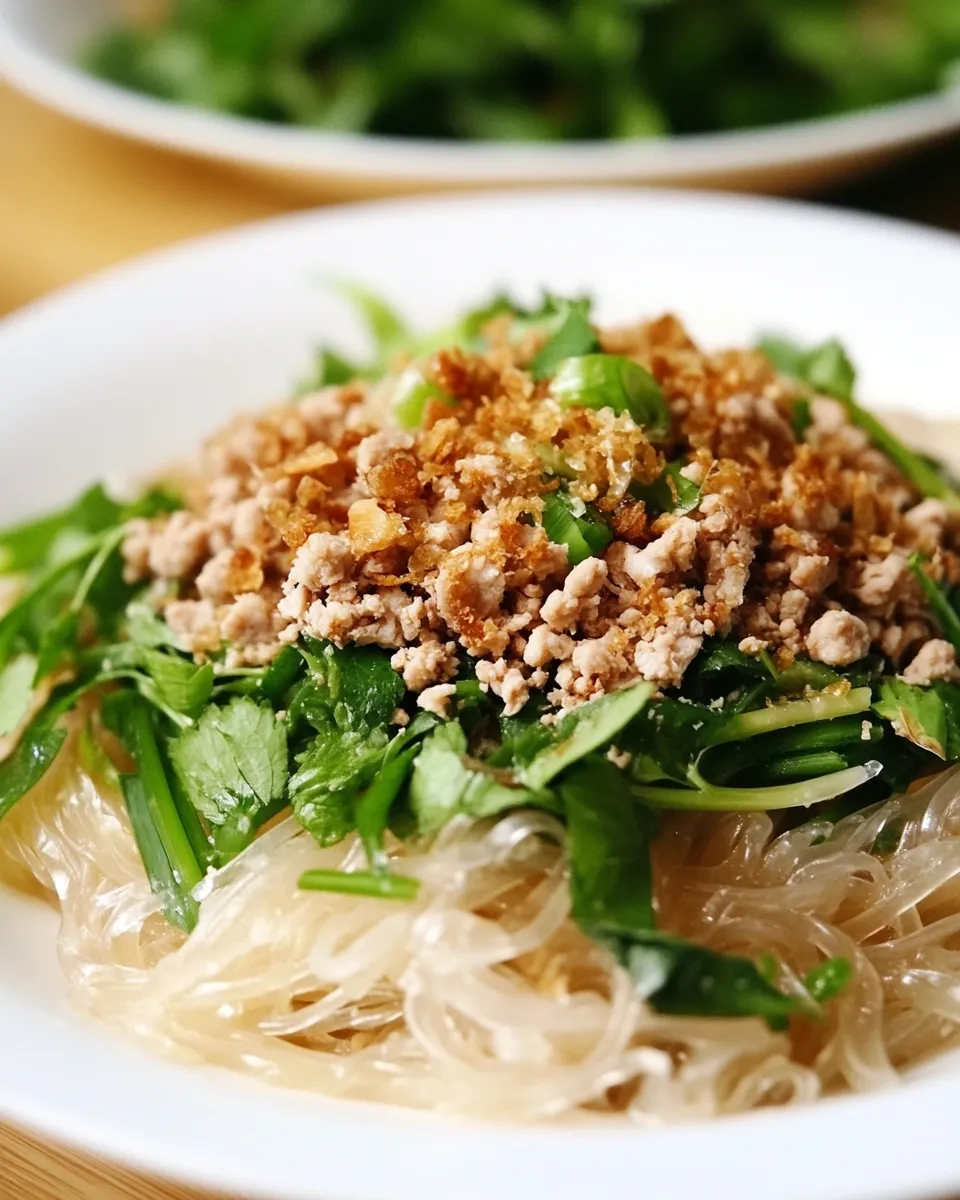 Easy Thai Noodles with Ground Chicken and Crispy Shallots food shot