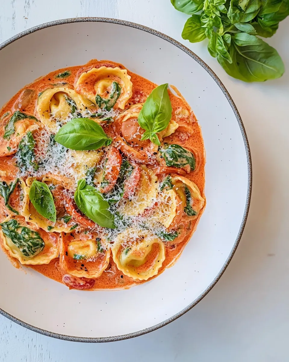 Easy The Best Creamy Tomato & Spinach Tortelloni food shot
