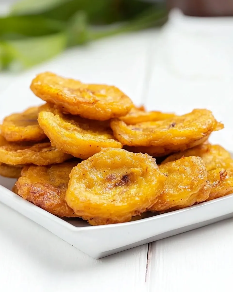 Easy Tostones: Fried Green Plantains food shot