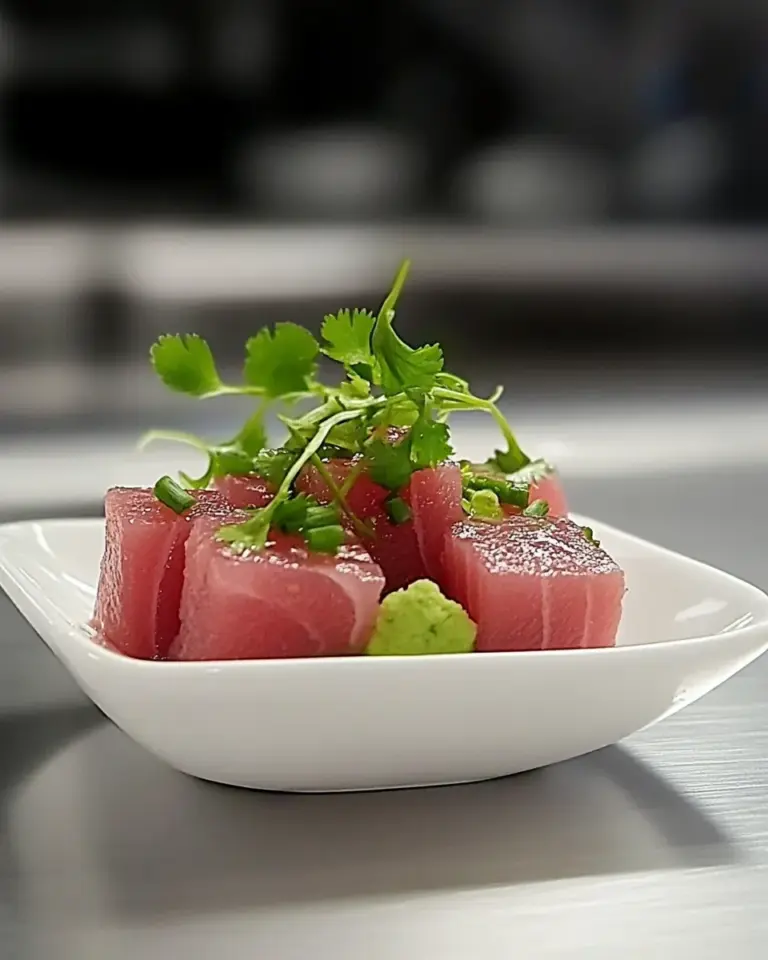 Homemade Tuna Sashimi with Yuzu Dressing & Baby Coriander photo