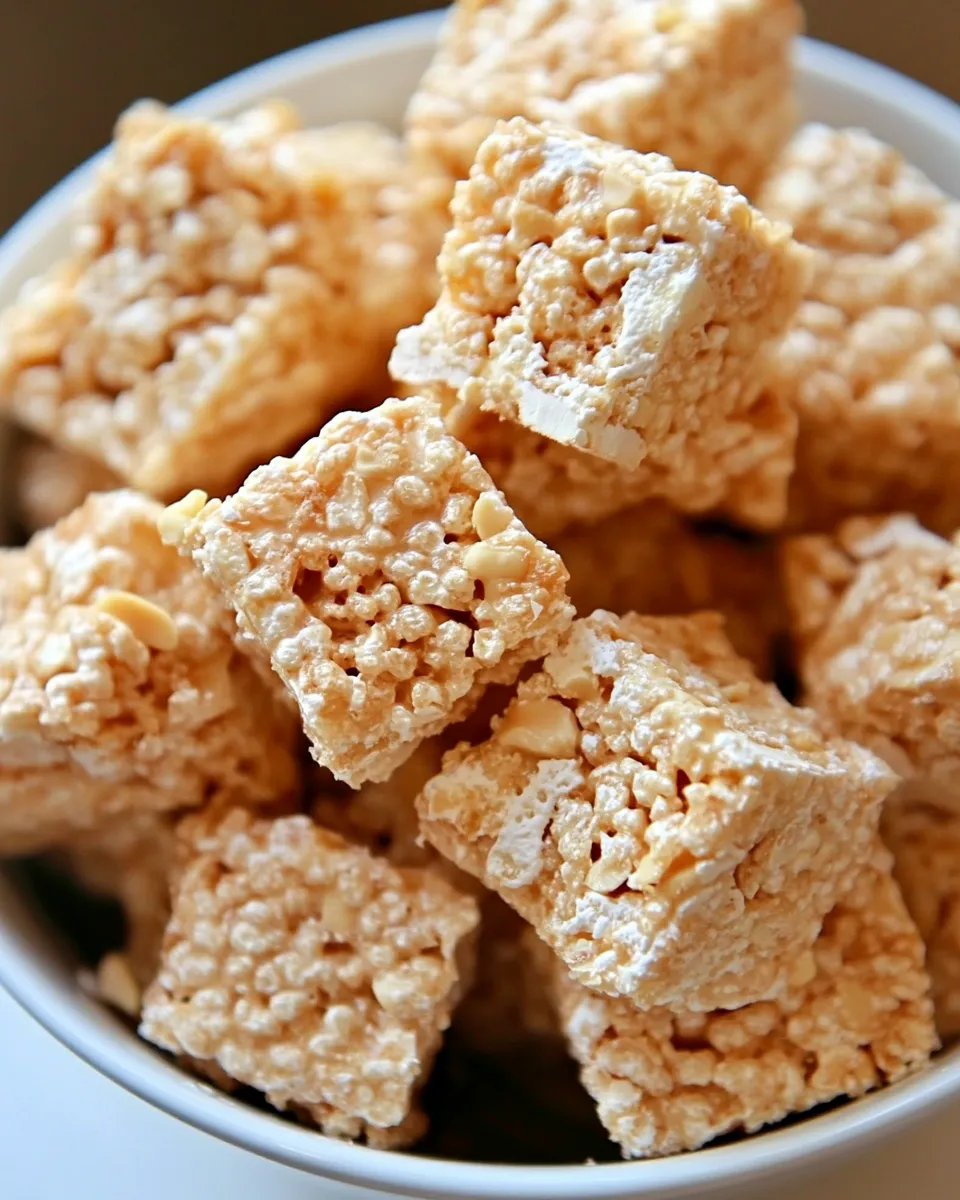 Classic White Chocolate Rice Krispie Treat Recipe with Candied Peanuts image