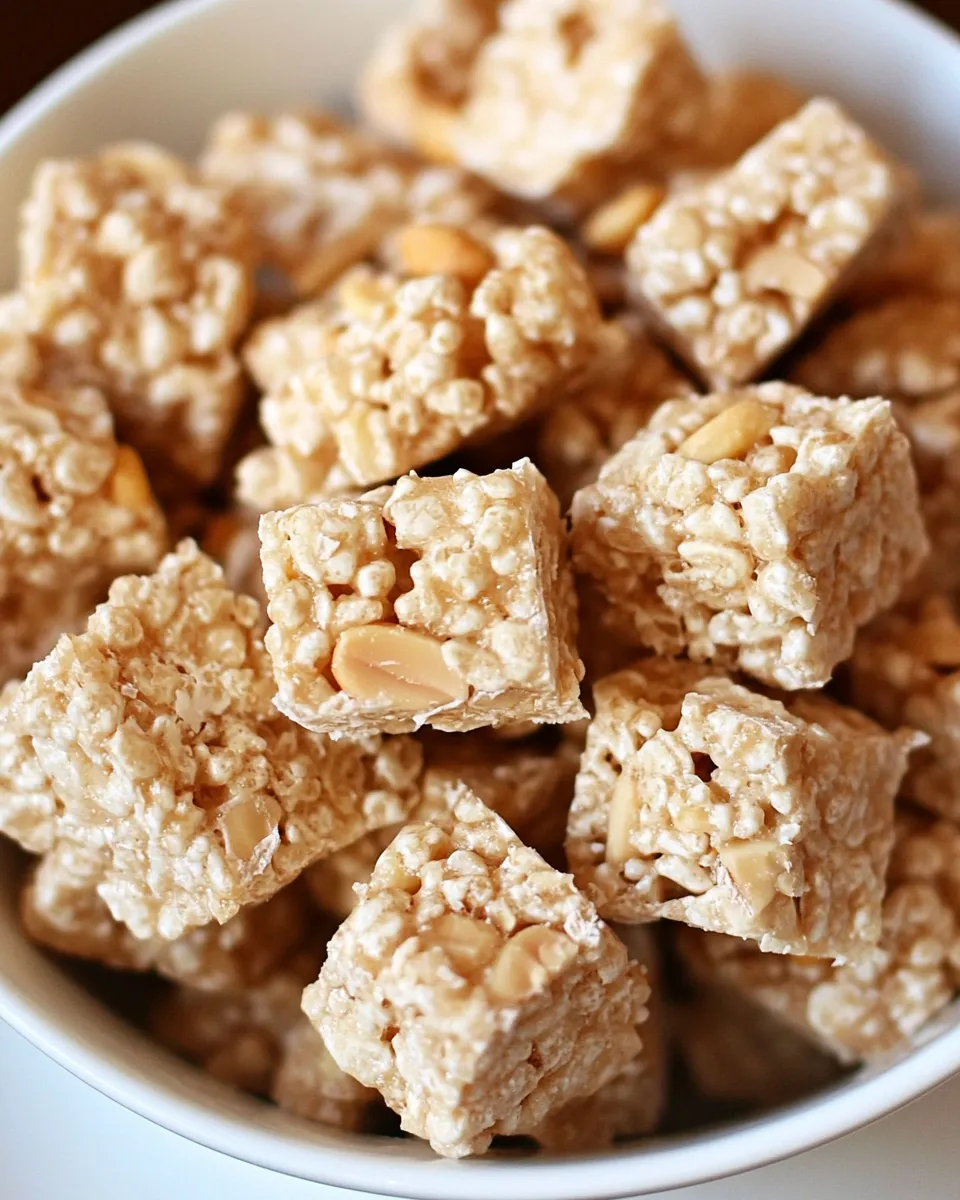 Delicious White Chocolate Rice Krispie Treat Recipe with Candied Peanuts dish photo