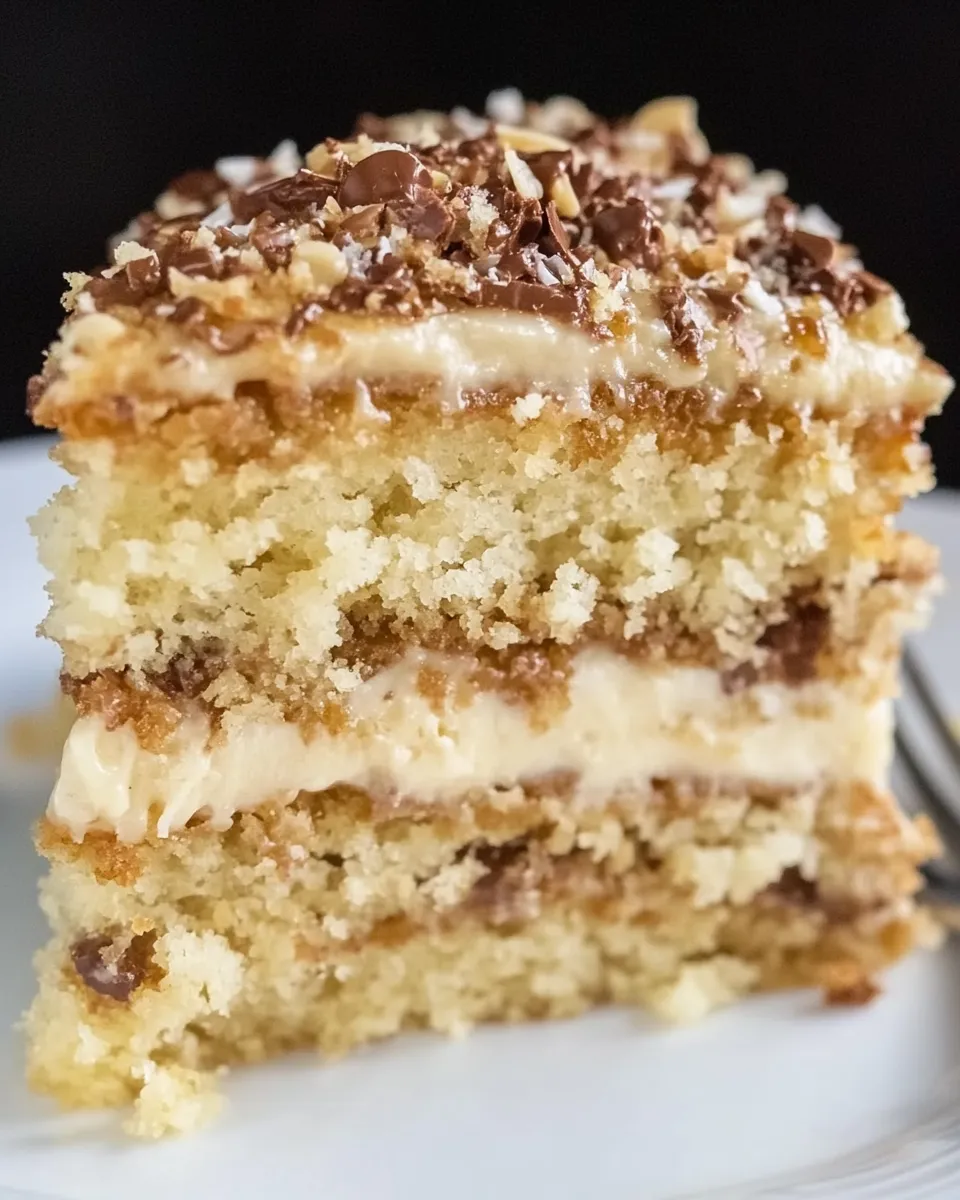 Easy White German Chocolate Cake food shot