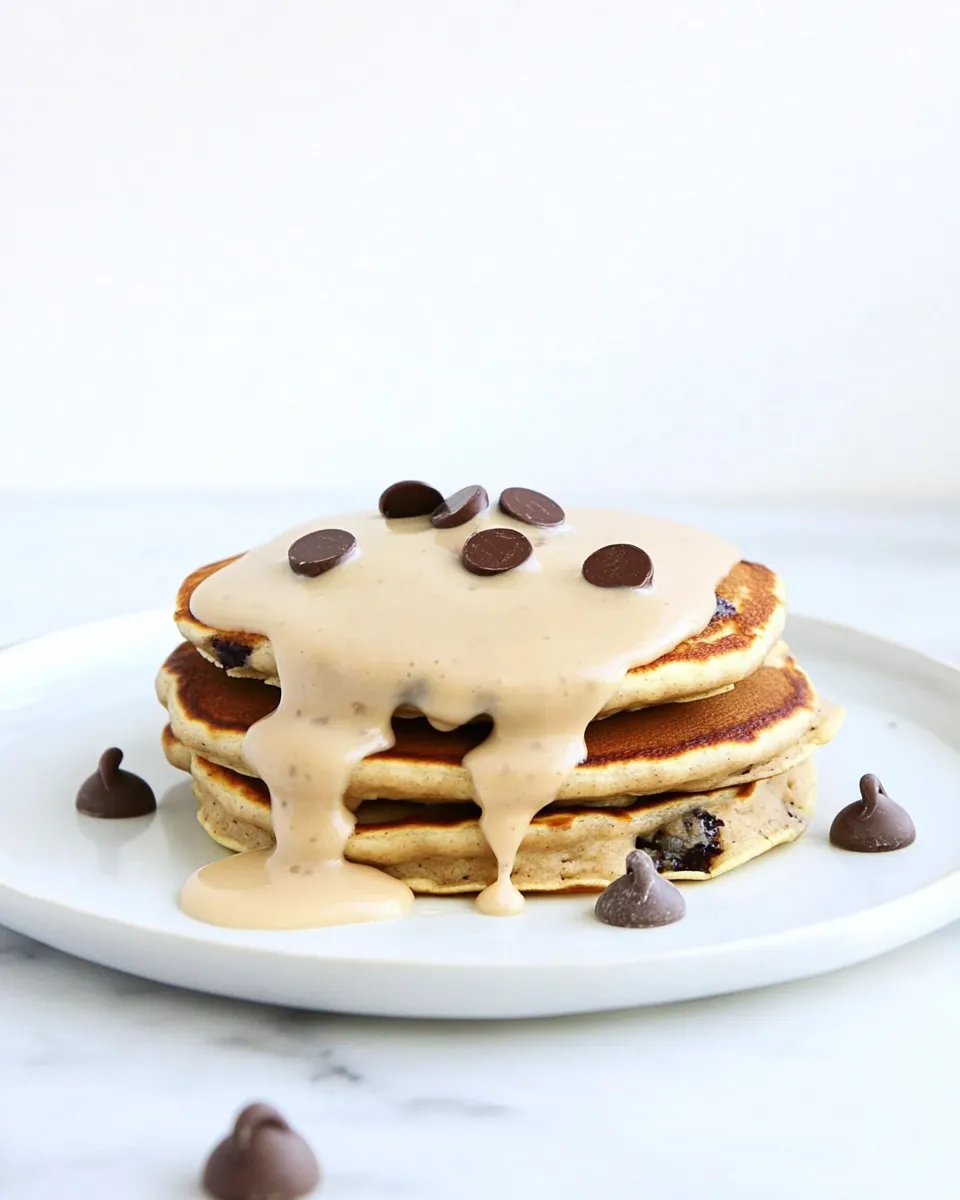 Homemade Whole Wheat Chocolate Chip Banana Bread Pancakes with a Vanilla Coconut Glaze photo