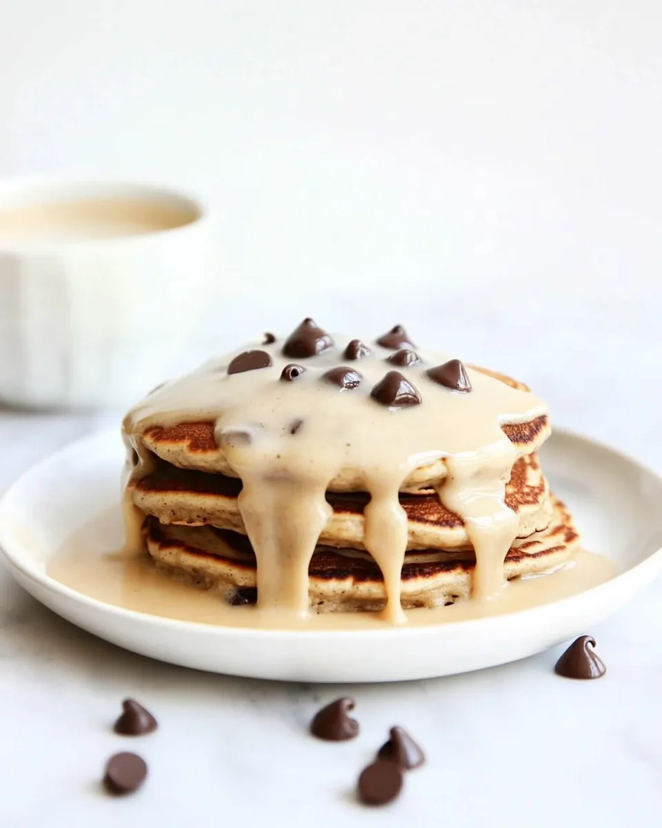 Classic Whole Wheat Chocolate Chip Banana Bread Pancakes with a Vanilla Coconut Glaze image