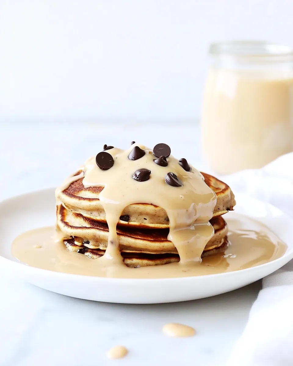 Easy Whole Wheat Chocolate Chip Banana Bread Pancakes with a Vanilla Coconut Glaze recipe photo
